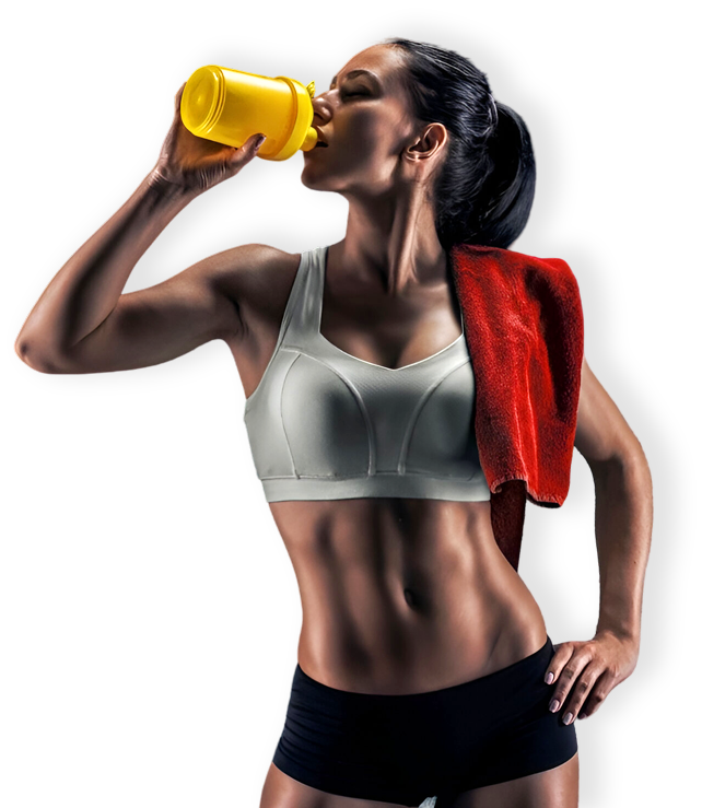 A woman drinking from a yellow bottle